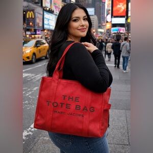 Marc Jacobs Red orange 🔥 Leather Tote Bag BIG FORMAT